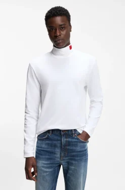 Slim-fit T-shirt in cotton with logo mock neckline