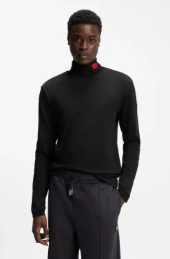 Slim-fit T-shirt in cotton with logo mock neckline
