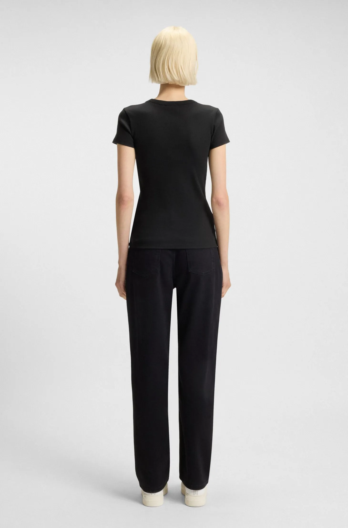 Slim-fit T-shirt in ribbed stretch cotton with logo