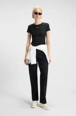Slim-fit T-shirt in ribbed stretch cotton with logo