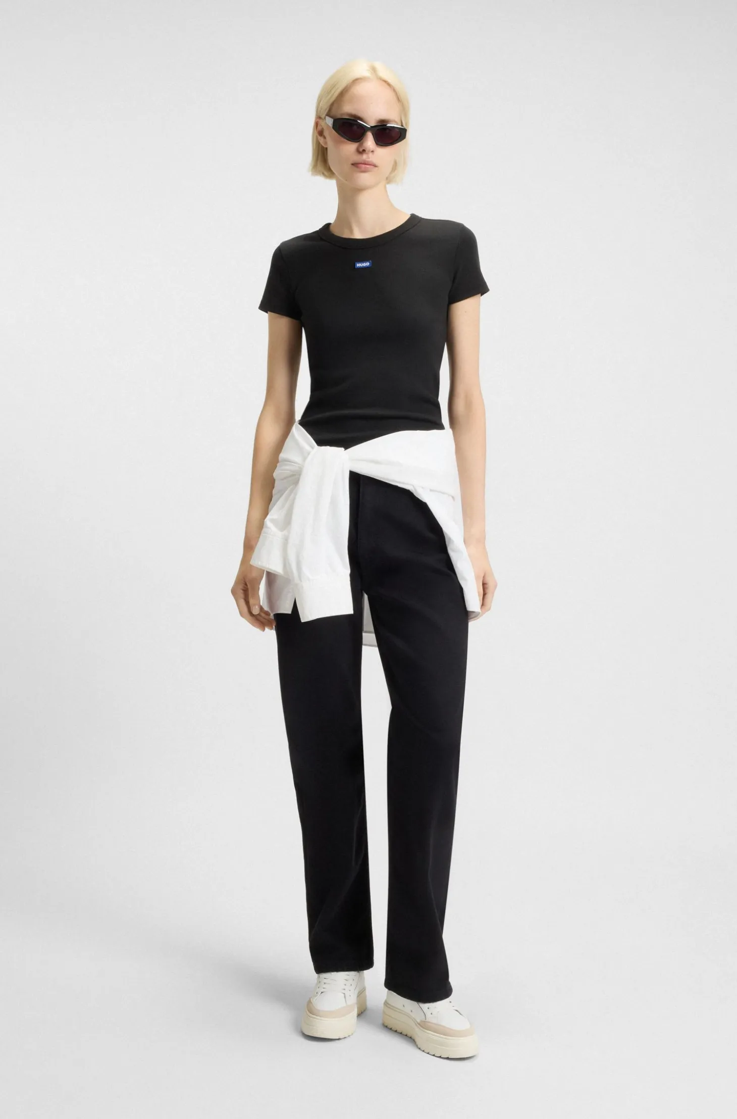 Slim-fit T-shirt in ribbed stretch cotton with logo