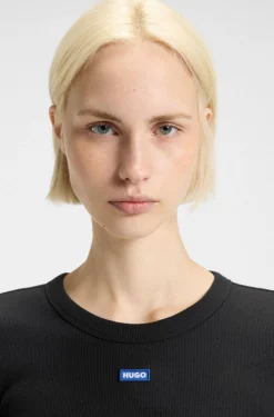 Slim-fit T-shirt in ribbed stretch cotton with logo