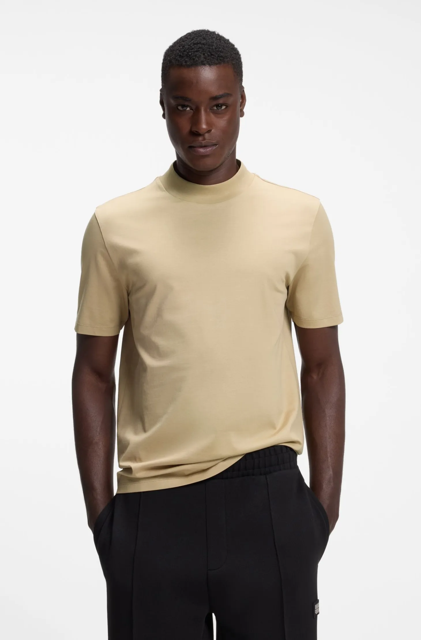 Slim-fit T-shirt in stretch cotton with stand collar