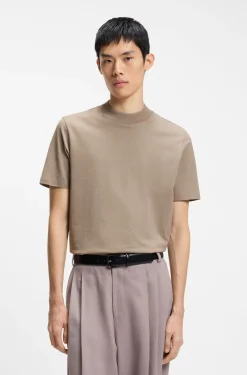 Slim-fit T-shirt in stretch cotton with stand collar