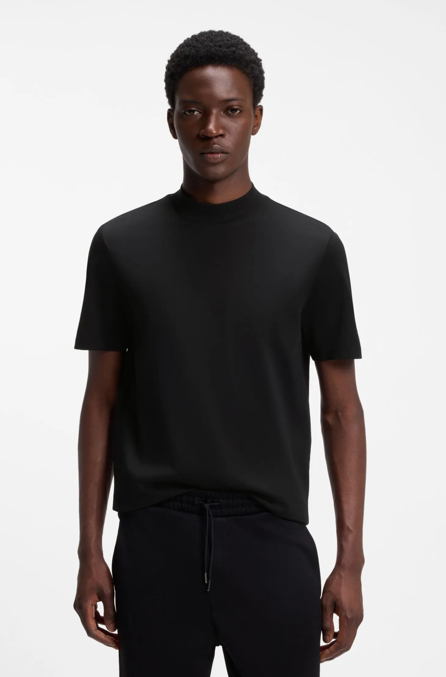 Slim-fit T-shirt in stretch cotton with stand collar