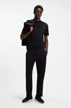 Slim-fit T-shirt in stretch cotton with stand collar