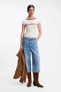 Slim-fit T-shirt in stretch cotton with slogan print