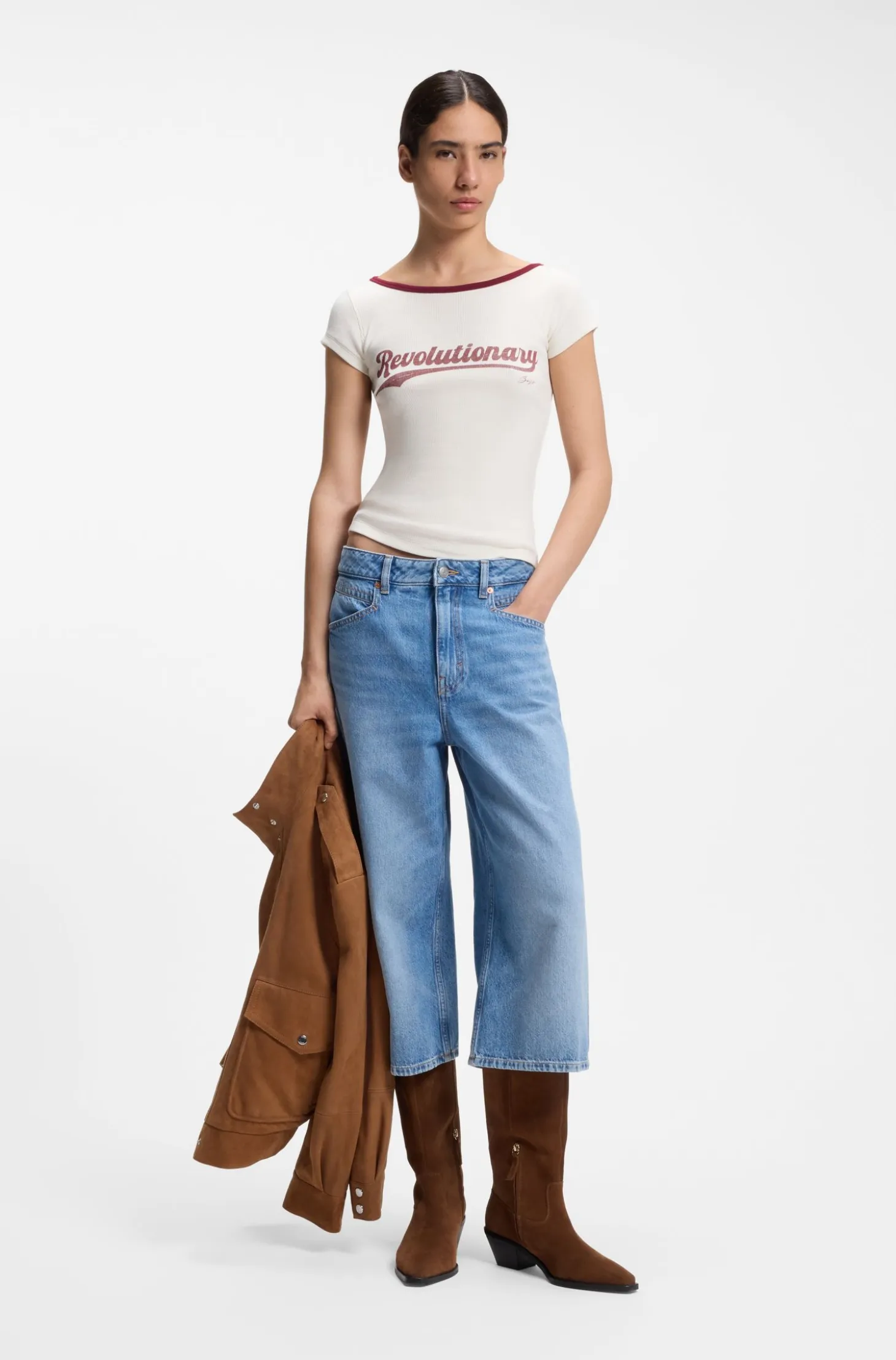 Slim-fit T-shirt in stretch cotton with slogan print