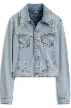 Slim trucker jacket with marble-wash denim