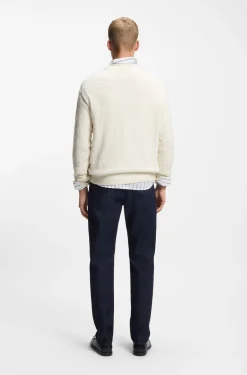 Slub-knit sweater with crest-logo intarsia
