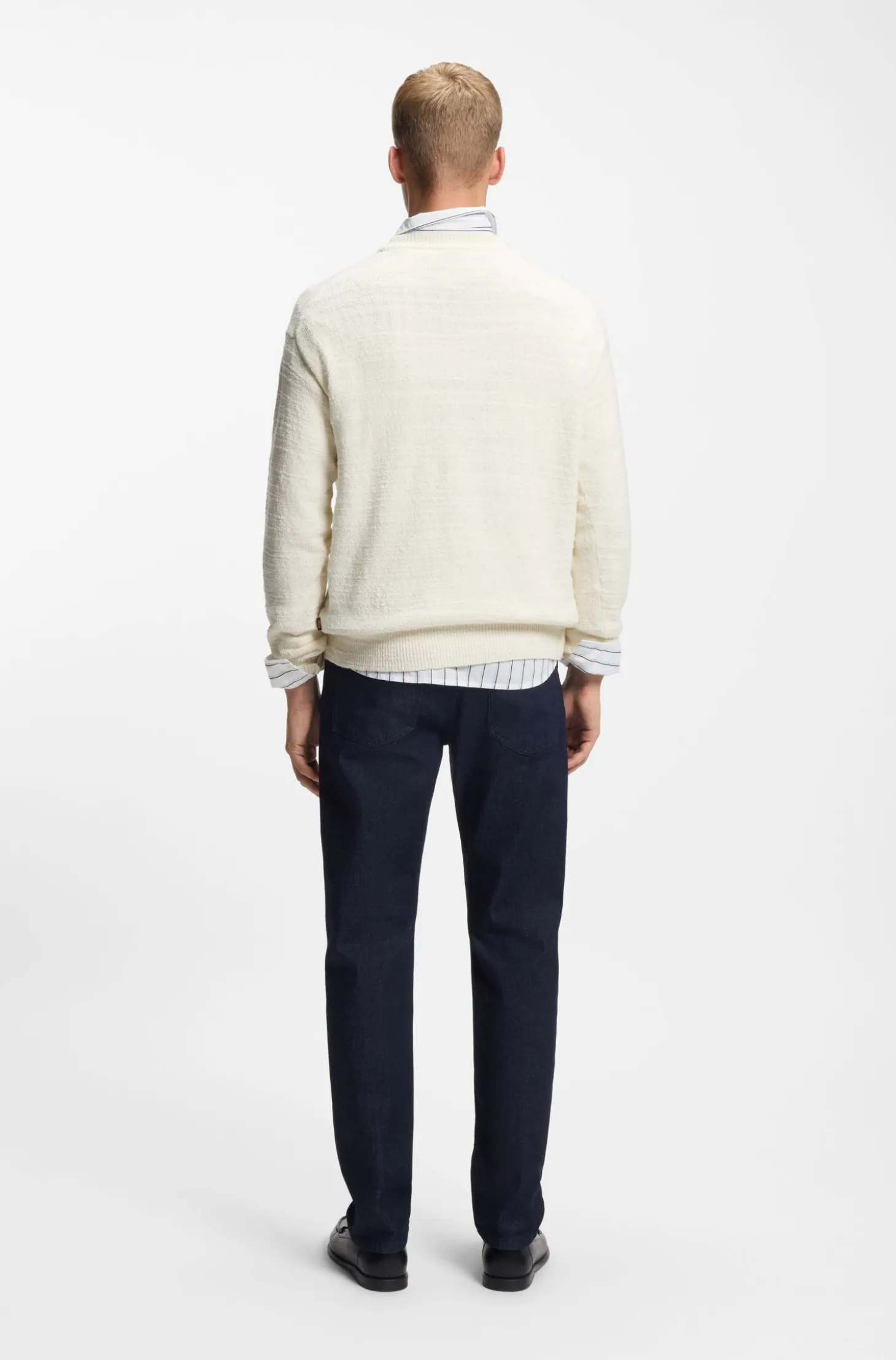 Slub-knit sweater with crest-logo intarsia