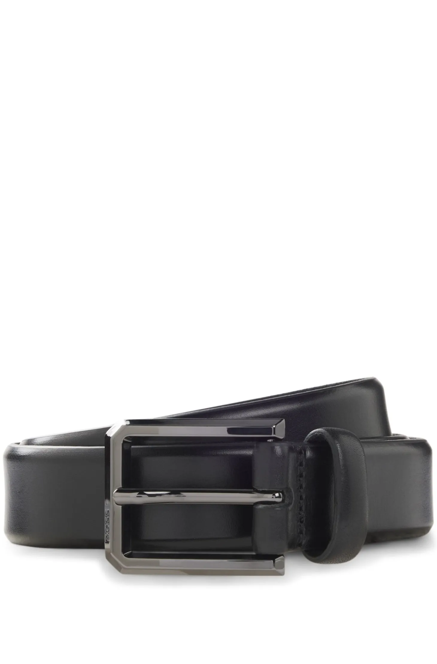 Smooth-leather belt with engraved gunmetal buckle