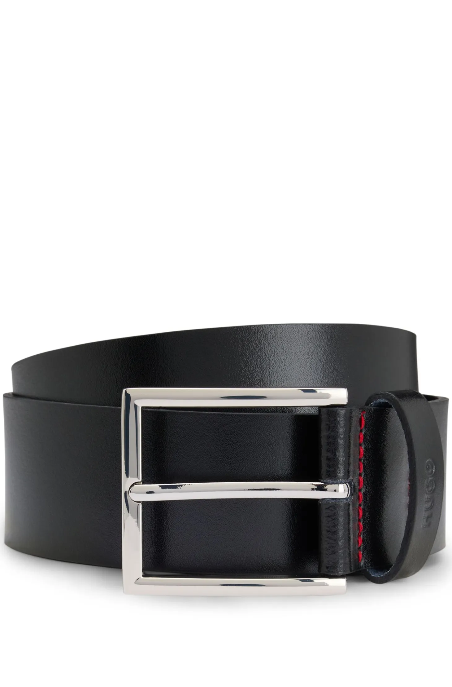 Smooth-leather belt with polished hardware