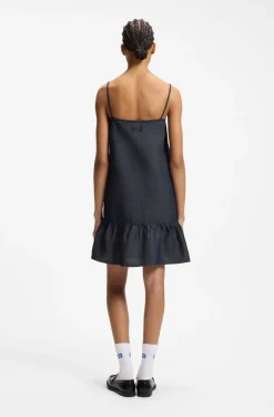 Spaghetti-strap dress in cotton-blend denim