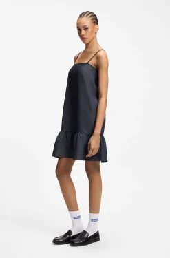 Spaghetti-strap dress in cotton-blend denim