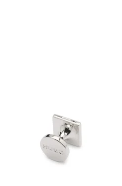 Square cufflinks with enamel core and logo
