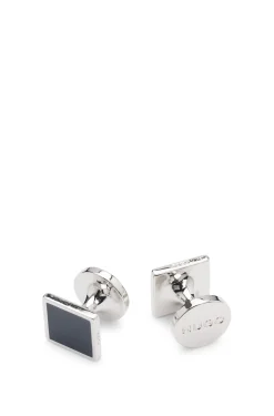 Square cufflinks with enamel core and logo