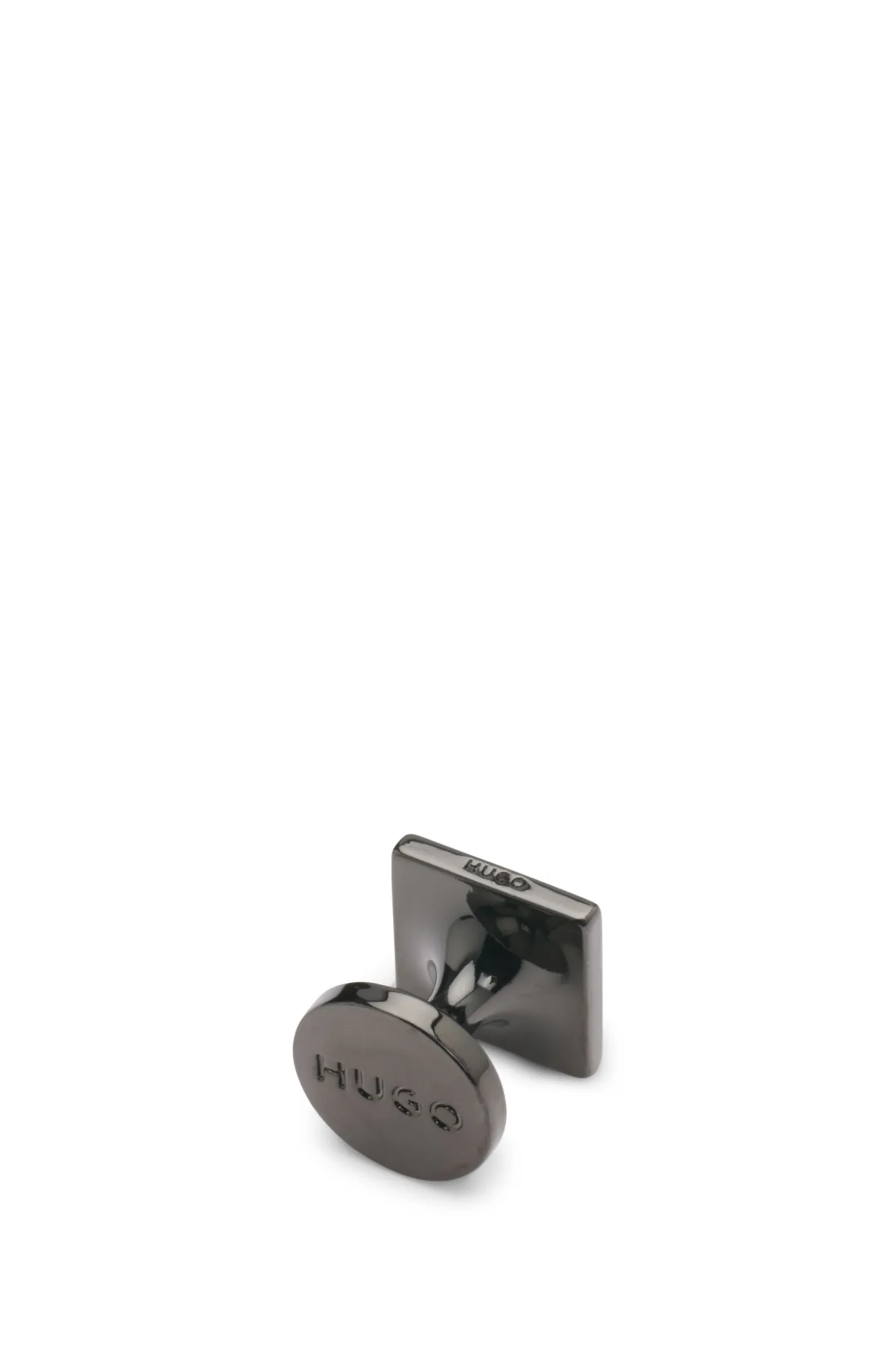 Square cufflinks with enamel core and logo