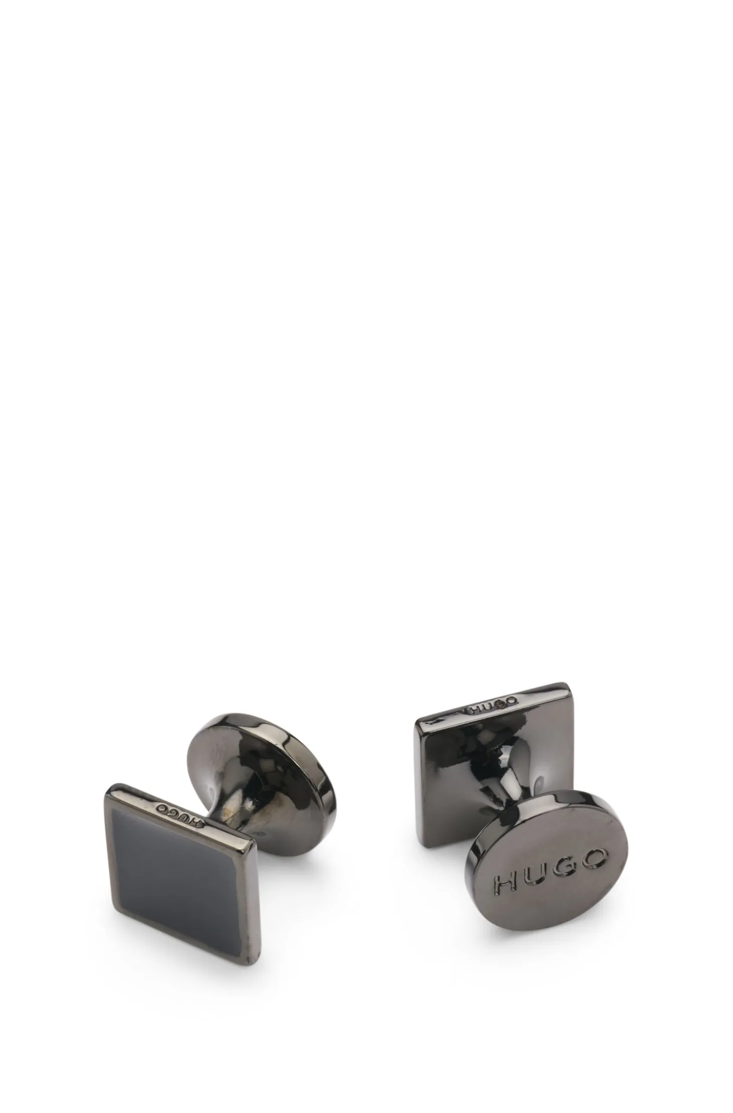 Square cufflinks with enamel core and logo