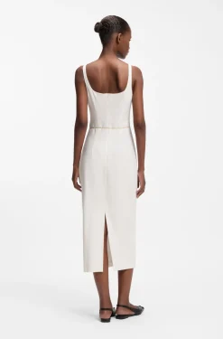 Square-neck dress with golden chain belt