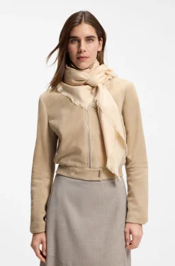 Square scarf in silk and wool with logo details