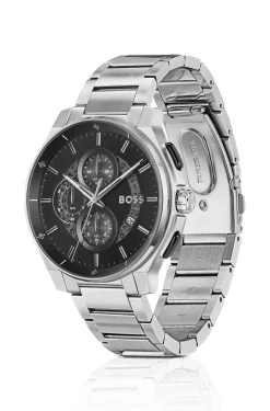 Stainless-steel chronograph watch with transparent dial