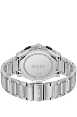 Stainless-steel chronograph watch with transparent dial