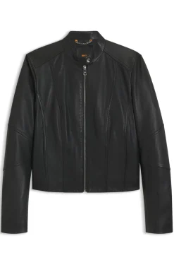 Stand-collar biker jacket in soft leather