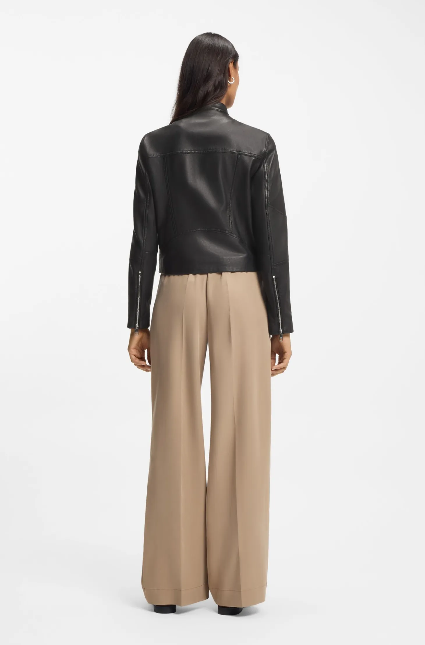 Stand-collar biker jacket in soft leather