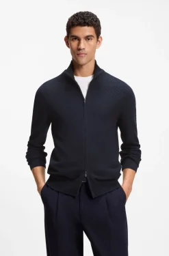 Stand-collar cotton cardigan with zip closure