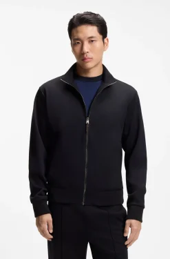 Stand-collar wool-blend sweatshirt with full zip