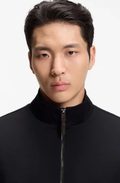 Stand-collar wool-blend sweatshirt with full zip