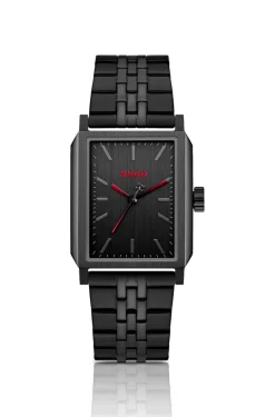 #Steeze rectangular black-plated watch with black dial