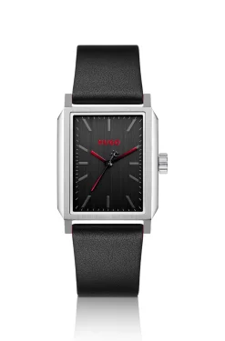 #Steeze rectangular stainless-steel watch with black dial