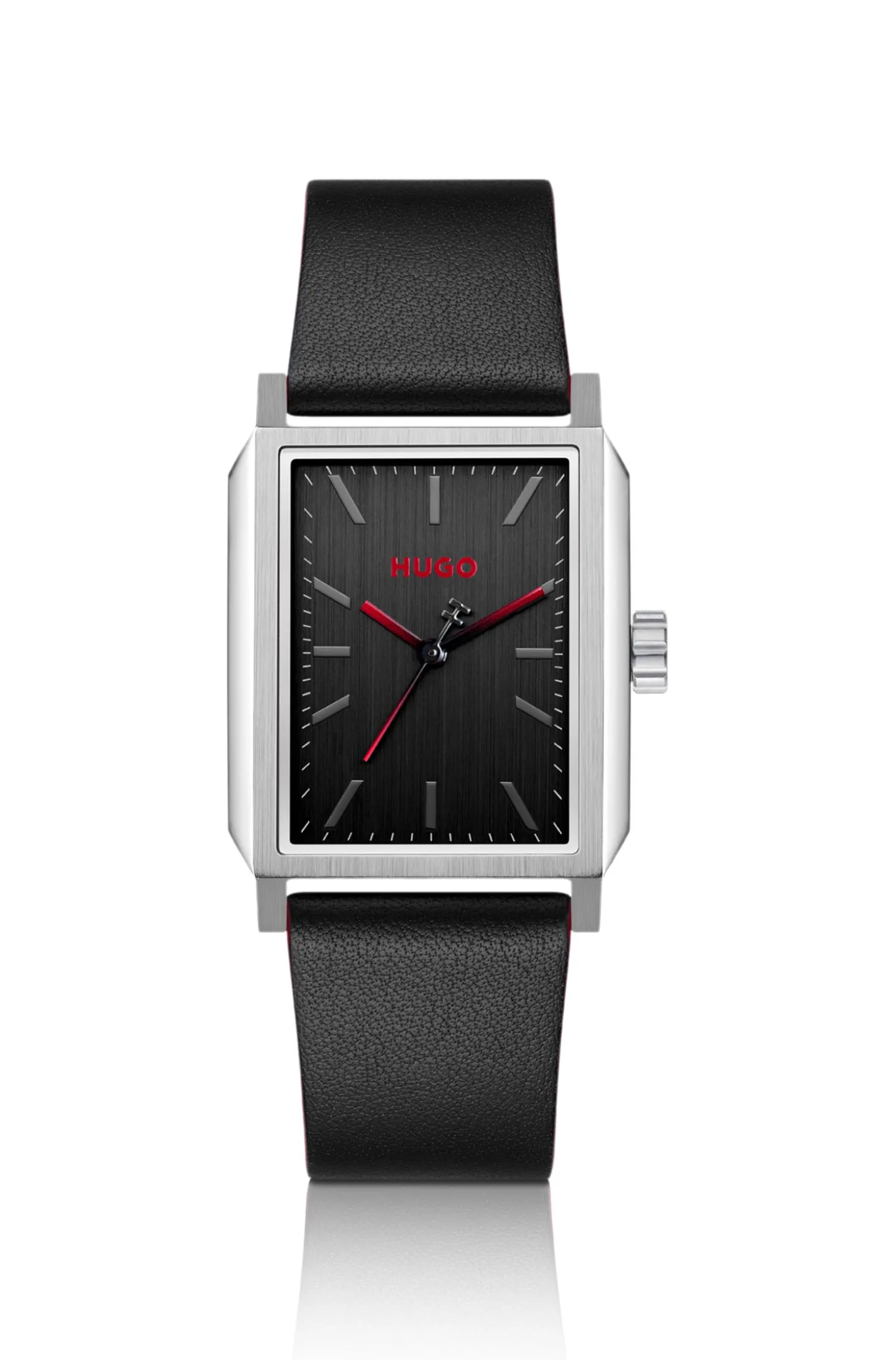#Steeze rectangular stainless-steel watch with black dial