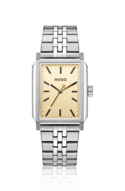 #Steeze rectangular watch with gold-tone dial