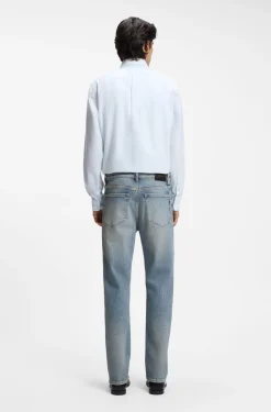 Straight-fit jeans in bright-blue stretch denim