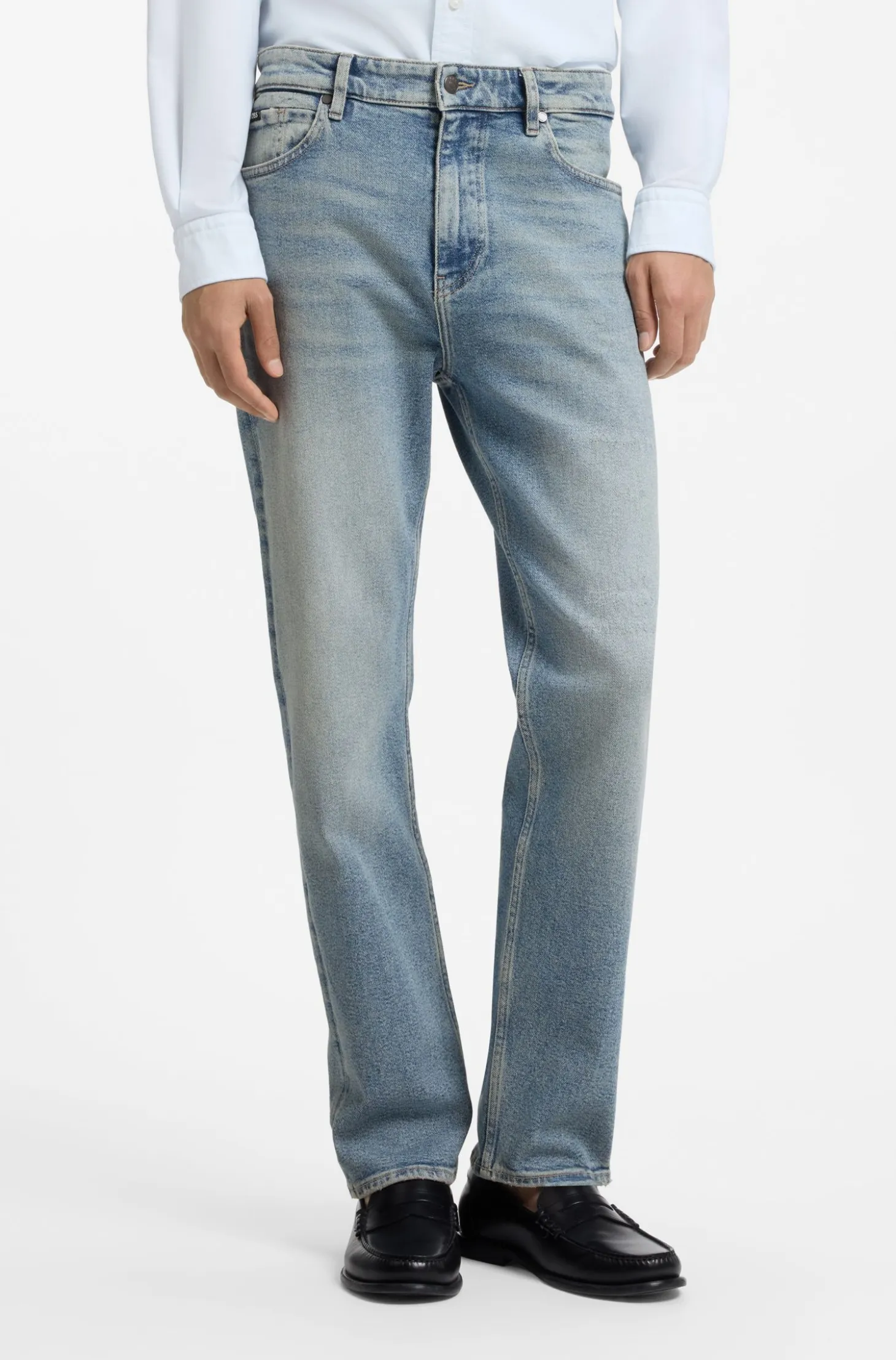 Straight-fit jeans in bright-blue stretch denim