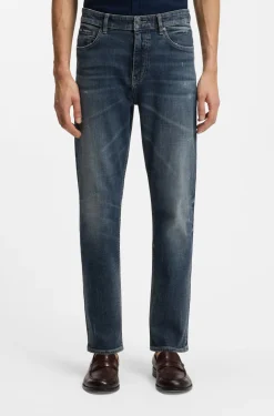 Straight-fit jeans in dark-blue stretch denim