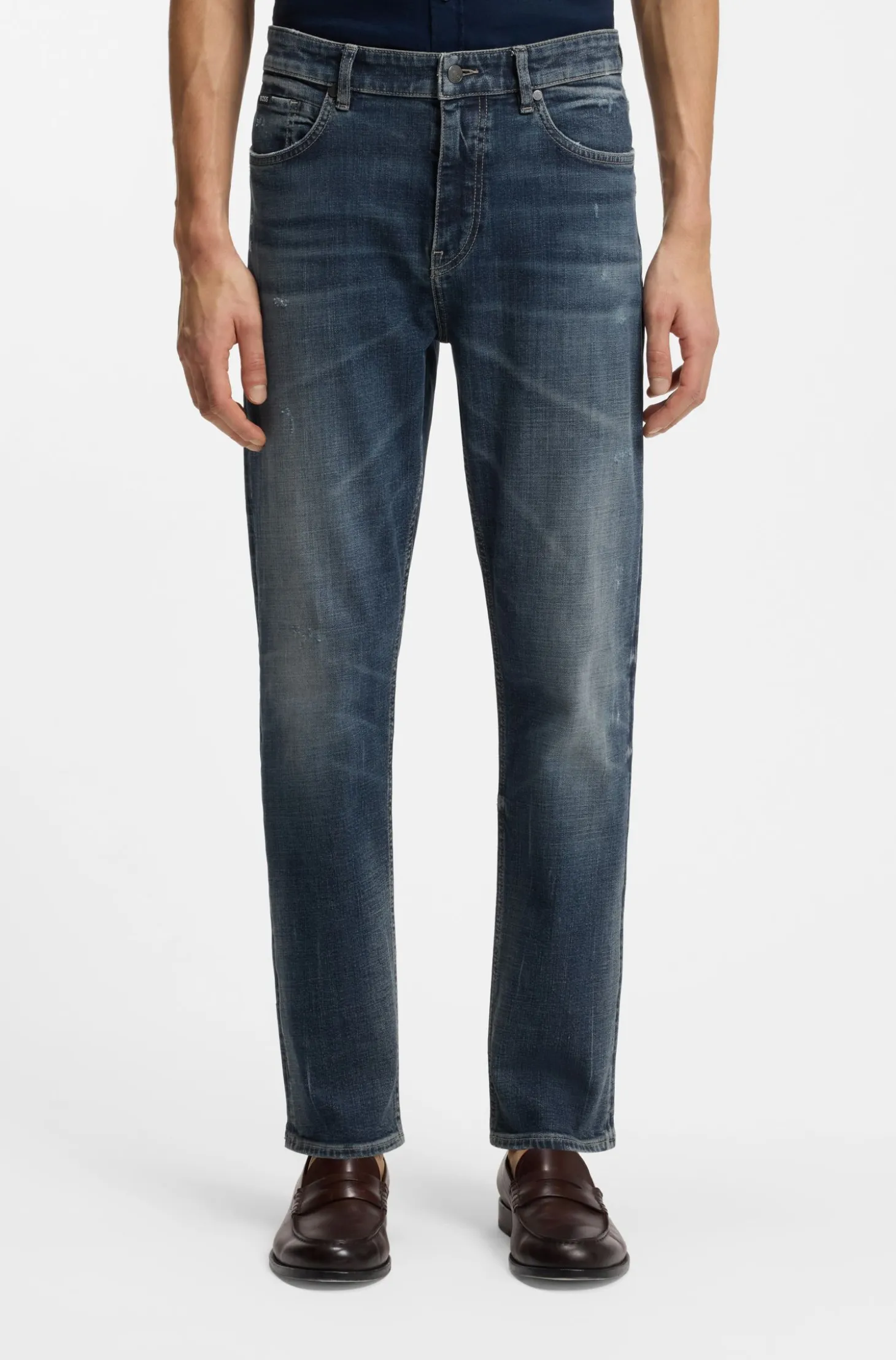 Straight-fit jeans in dark-blue stretch denim