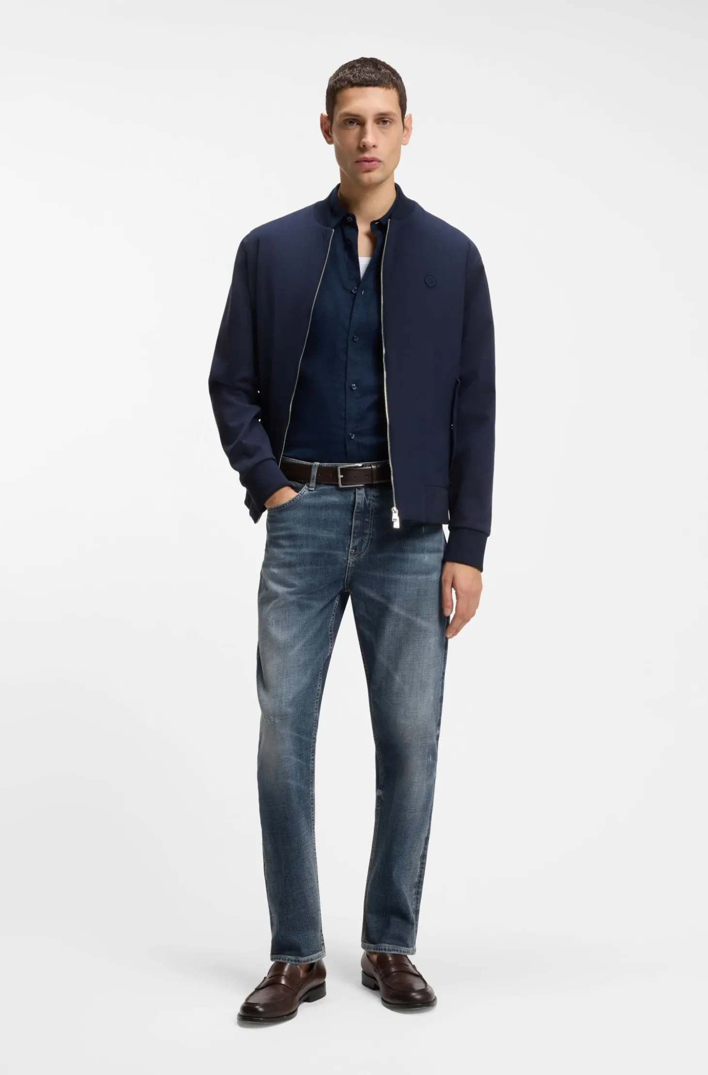Straight-fit jeans in dark-blue stretch denim
