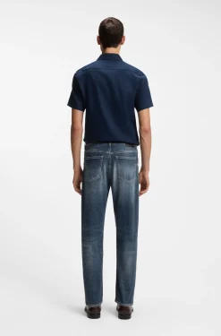 Straight-fit jeans in dark-blue stretch denim