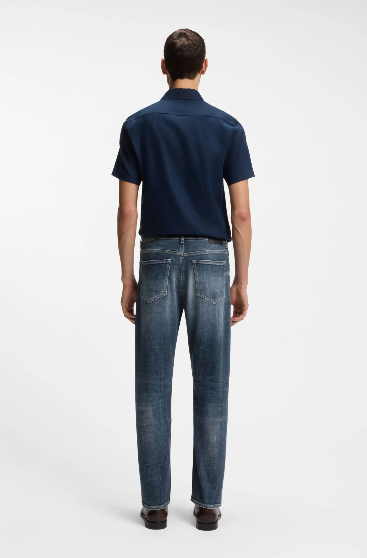 Straight-fit jeans in dark-blue stretch denim