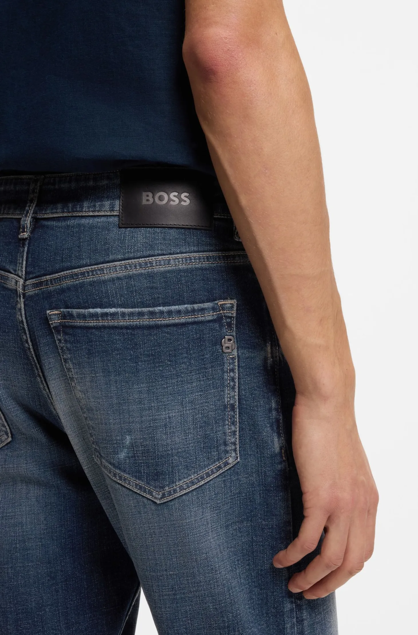 Straight-fit jeans in dark-blue stretch denim