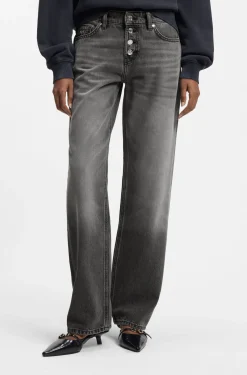 Straight-fit jeans in grey denim with buttoned fly