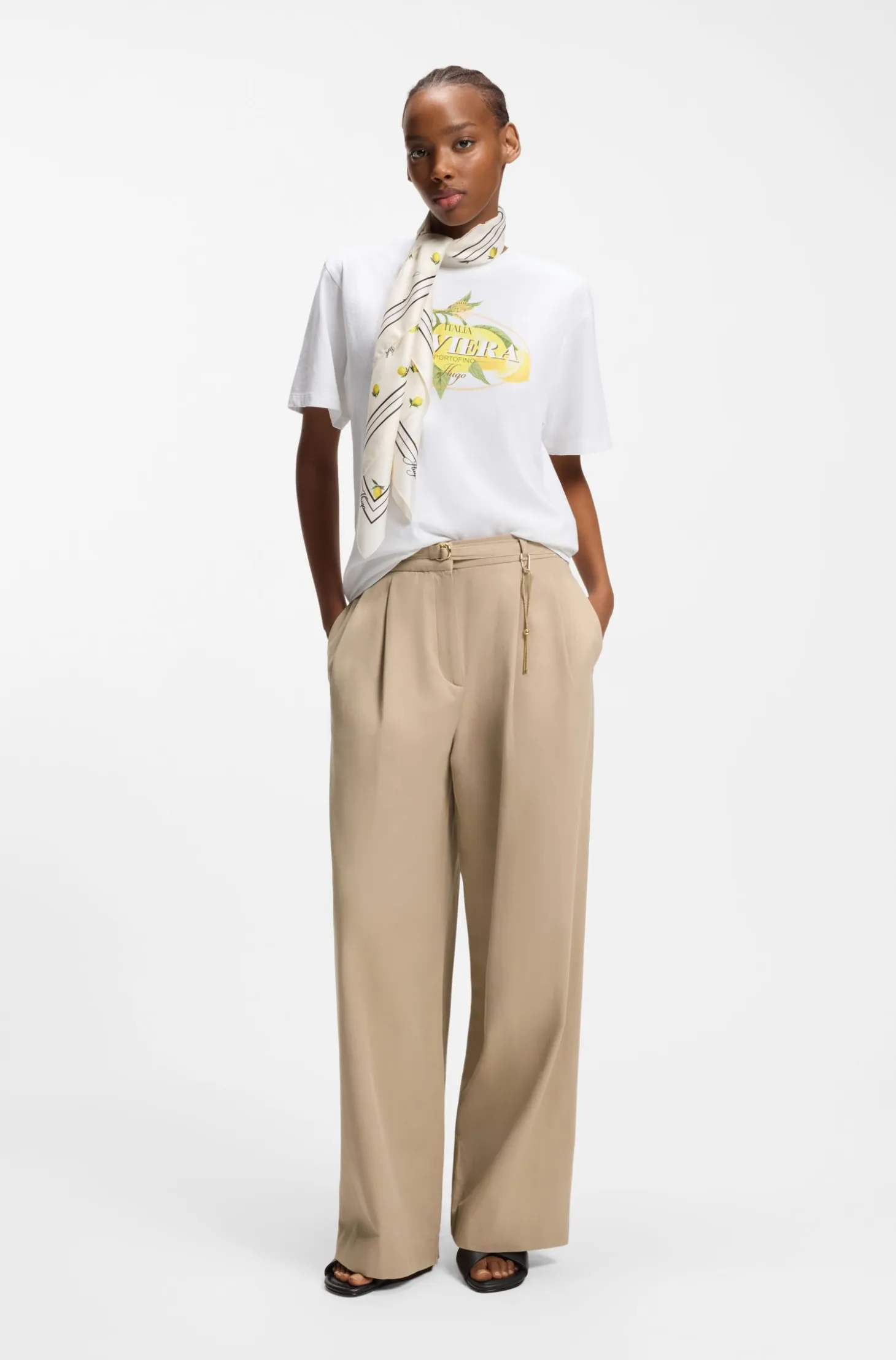 Straight-fit trousers with gold-tone carabiner chain