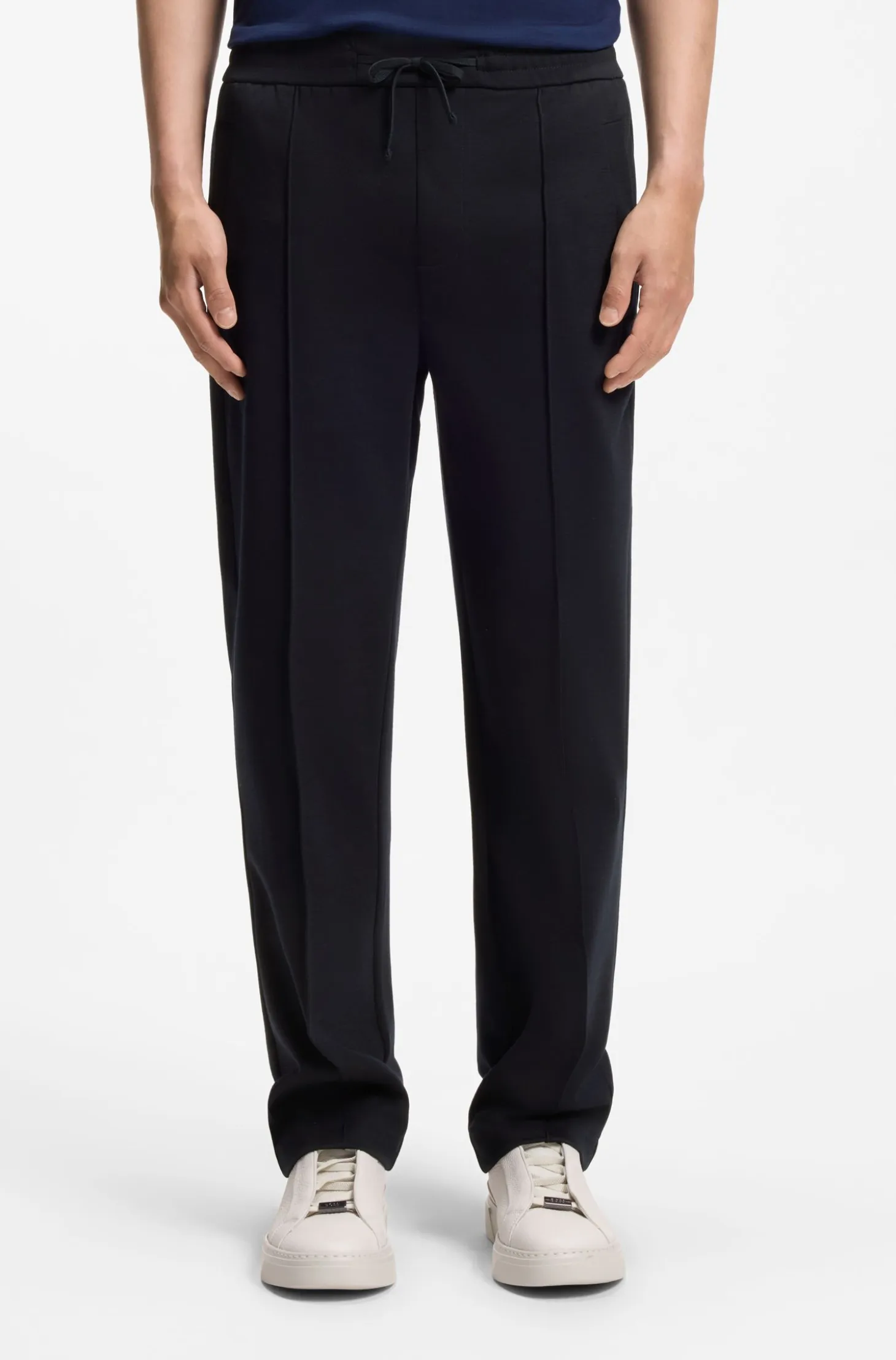 Straight-fit wool-blend trousers with drawstring waist