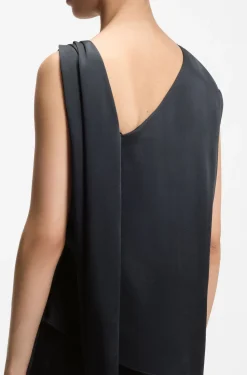 Straight-leg jumpsuit with pin and gathered detail