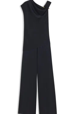 Straight-leg jumpsuit with pin and gathered detail