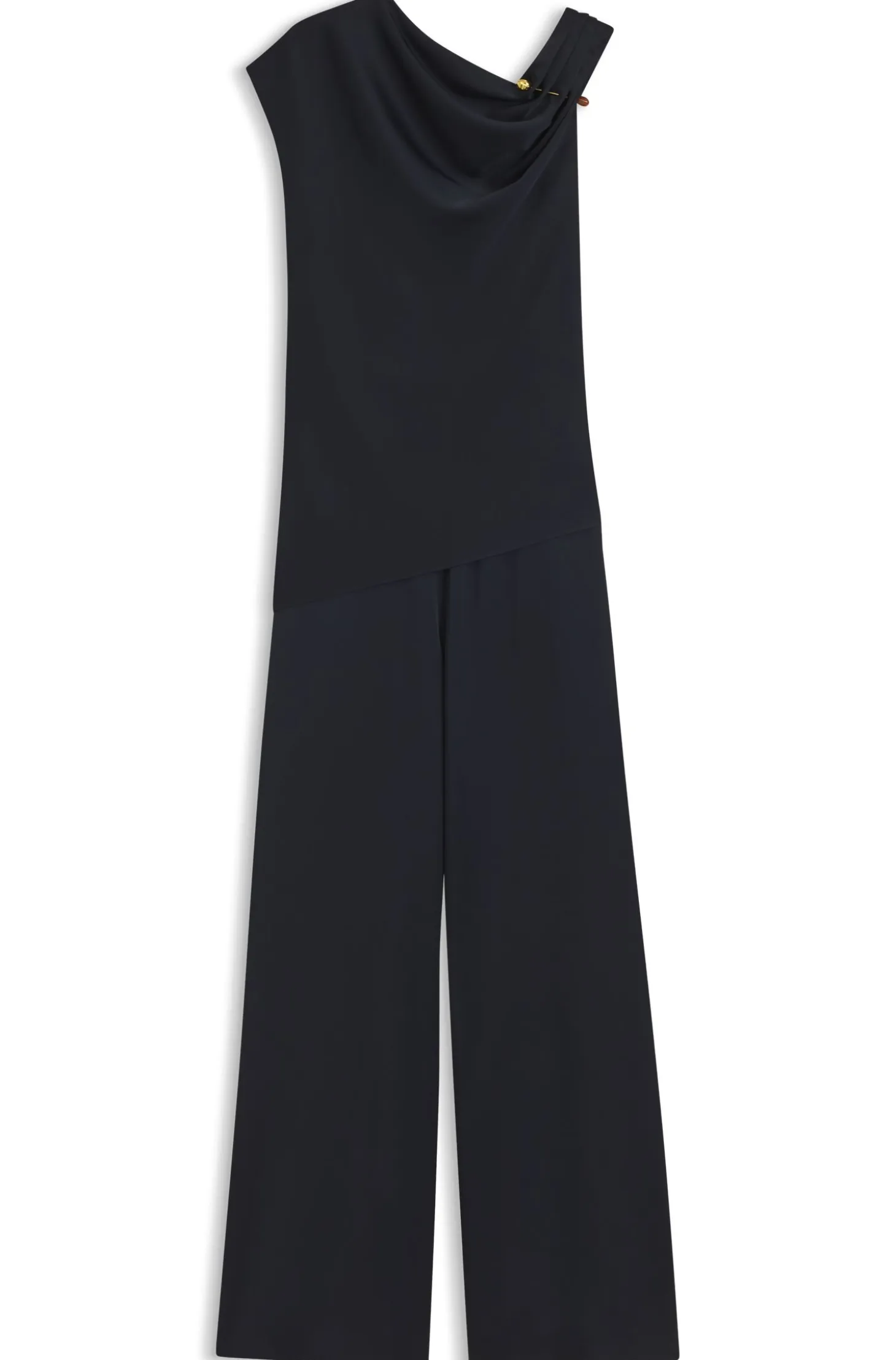 Straight-leg jumpsuit with pin and gathered detail
